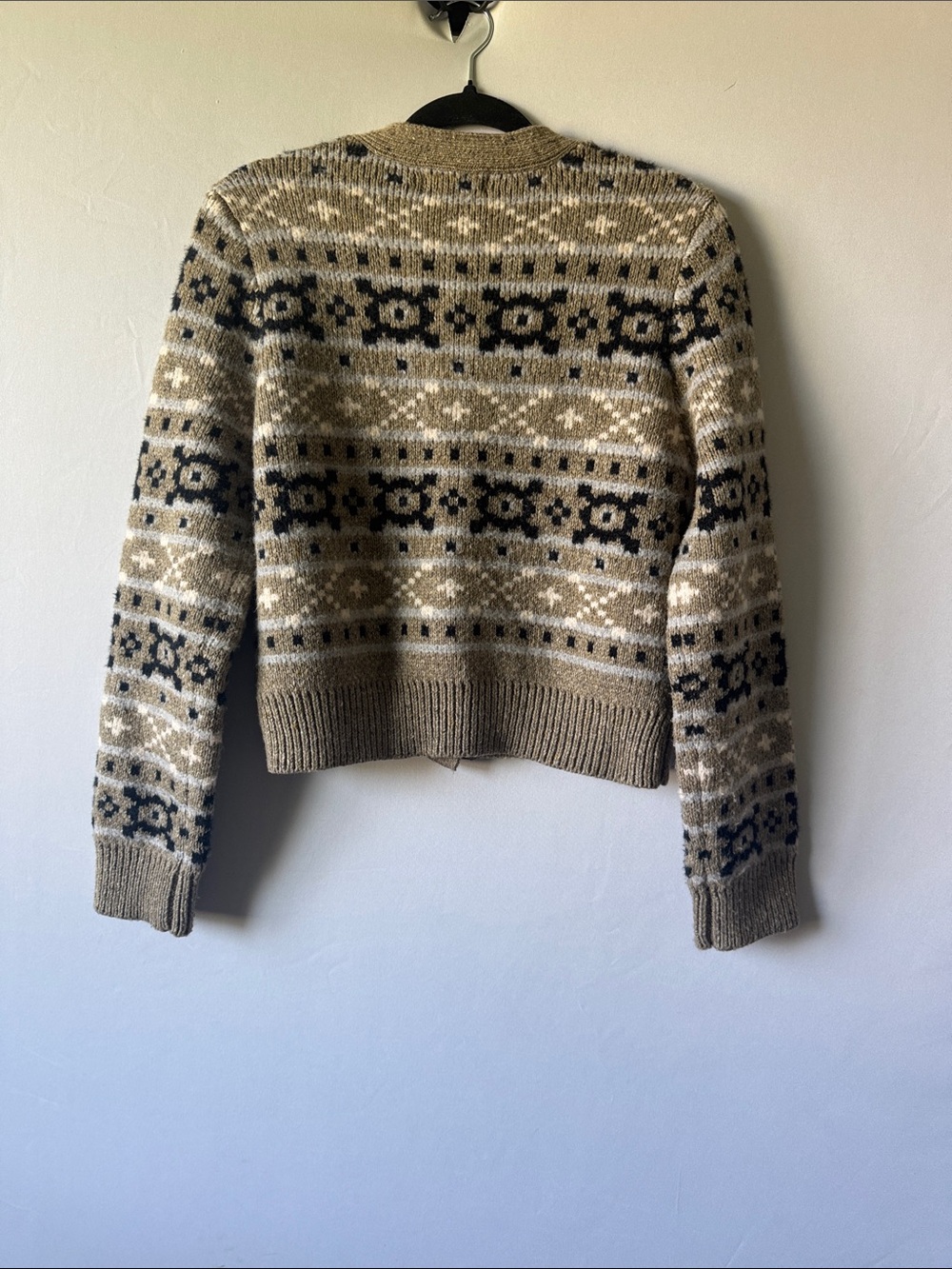 Marled Neutral and Navy Fair Isle Cardigan - Picture 3 of 4